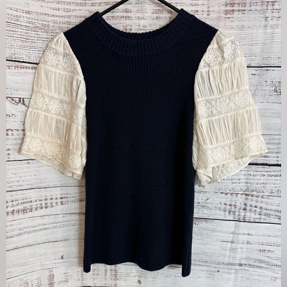 SEA Sweater Womens Size XXS Audrey Short Sleeve Wool cotton Crew Neck blouse - Picture 2 of 9